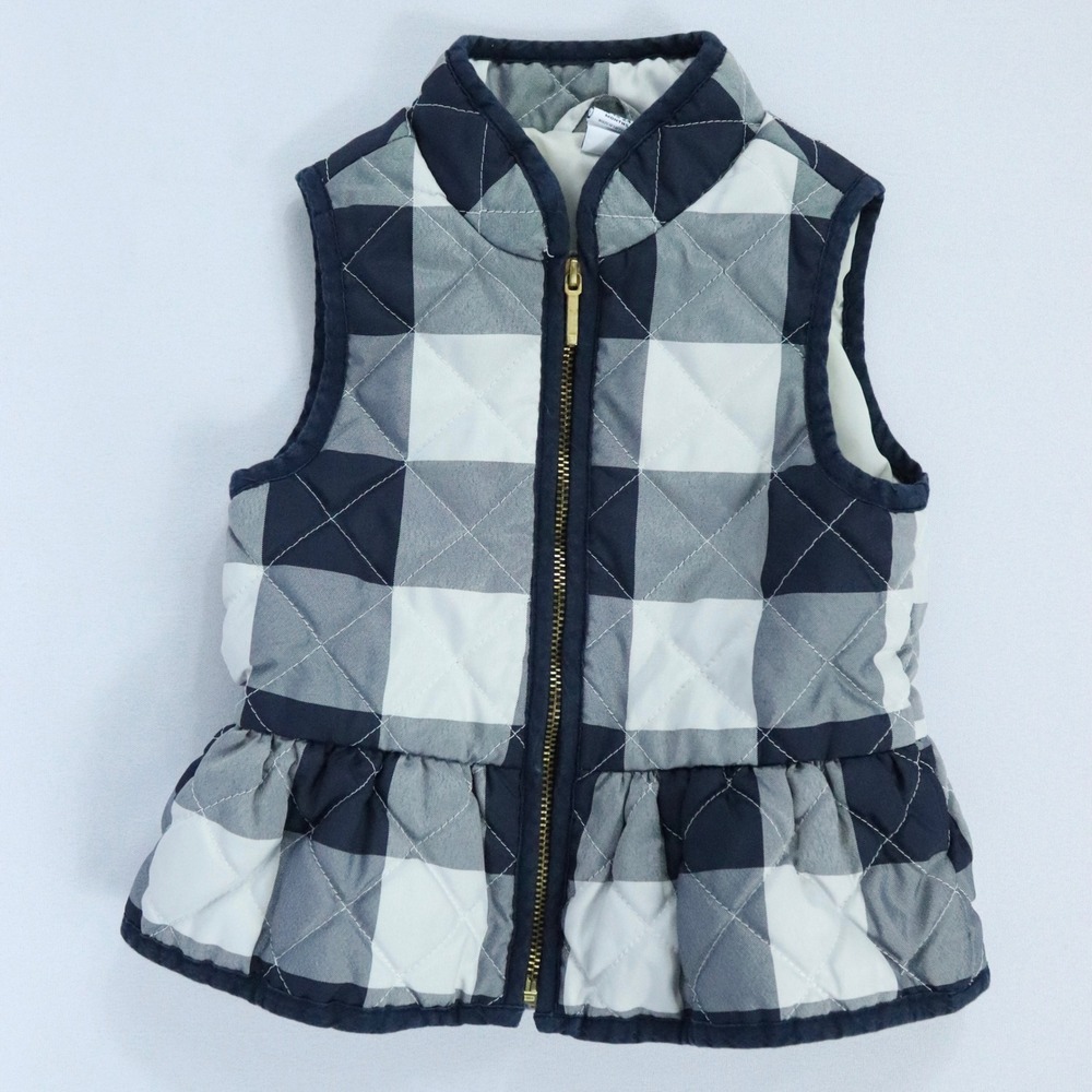 Janie and Jack Blue Buffalo Plaid Quilted Peplum Vest Toddler Girls 18-24 Months